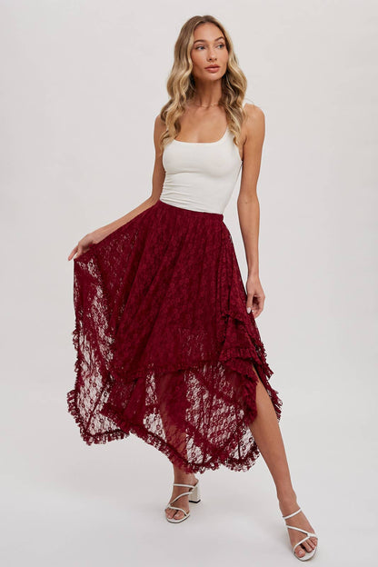 Lace Tiered Midi Skirt