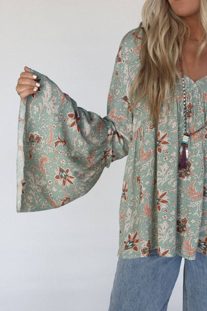 Brea Mixed Print Top by Three Birds Nest - Sage Floral Print