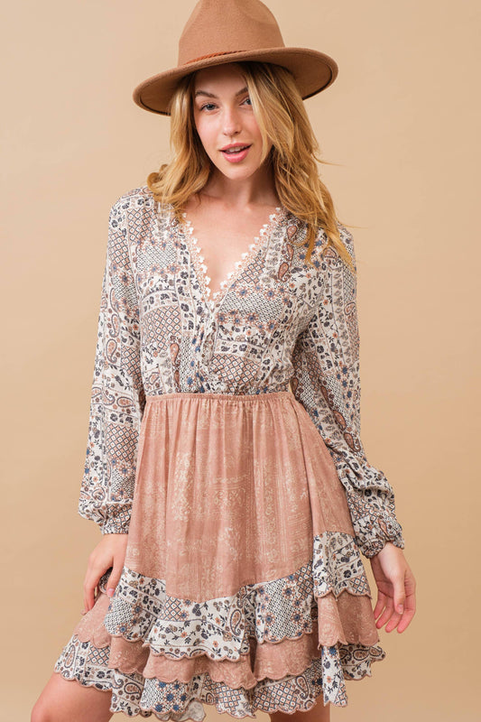 Mix Vintage Pattern Mini Dress