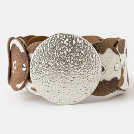 Faux Cowhide Large Round Buckle Belt