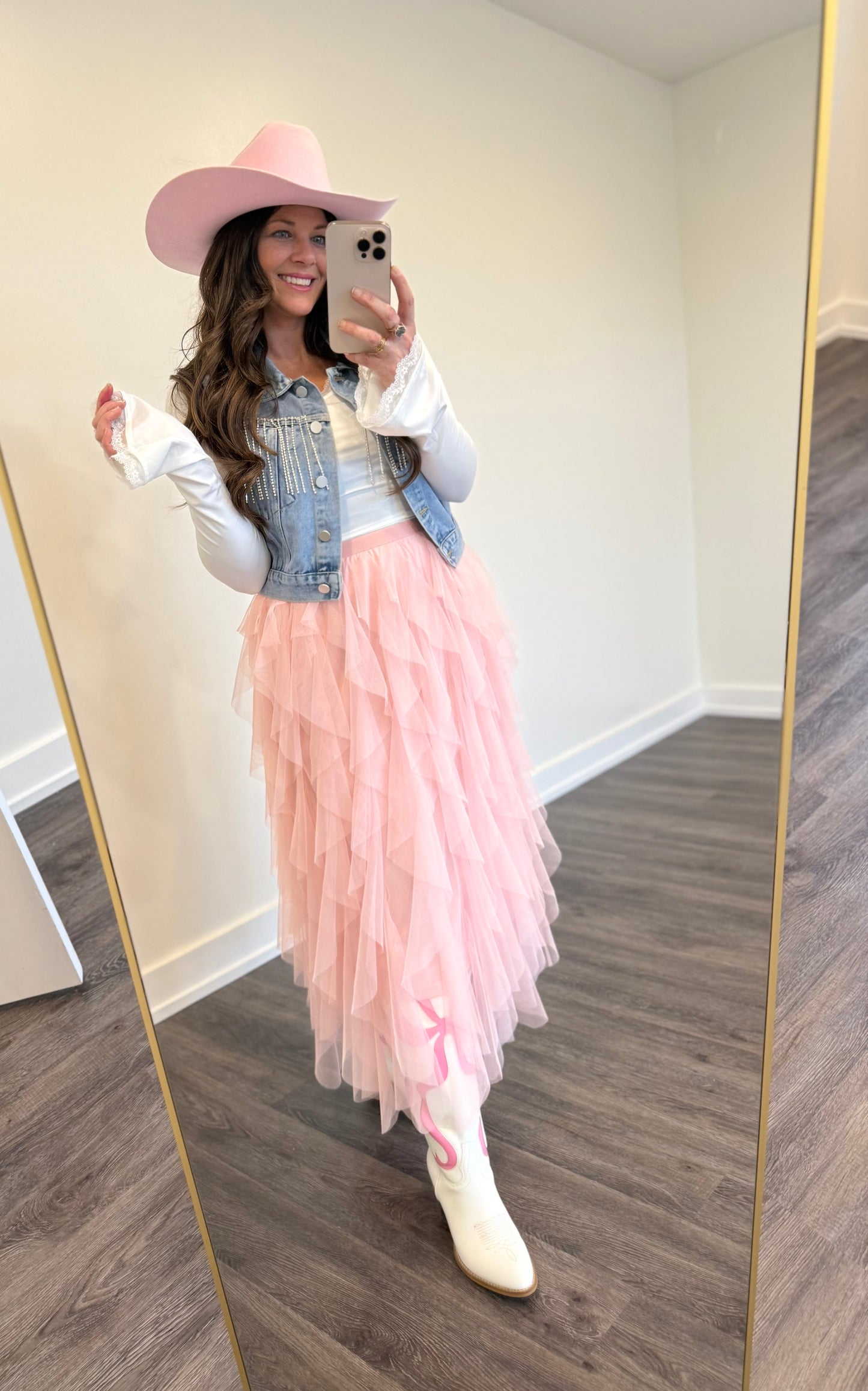 Denim Vest With Rhinestine Fringe