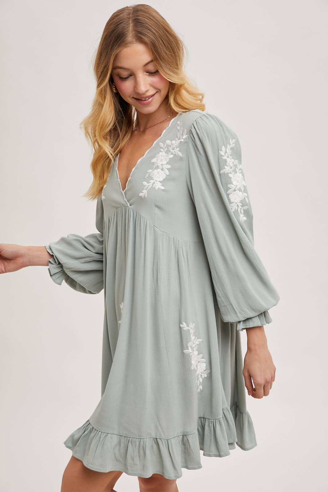 Boho Floral Embroidered Mini Dress