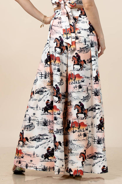Hilda Vintage Western Print Wide Leg Pants