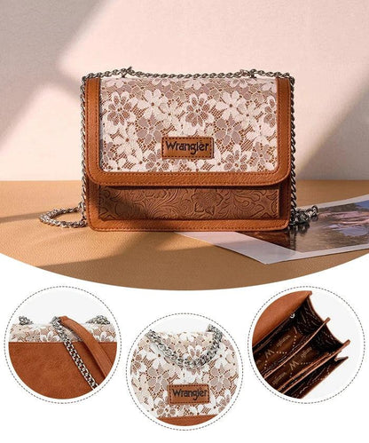 Wrangler® Chic Lace Chain Shoulder Bag – Brown
