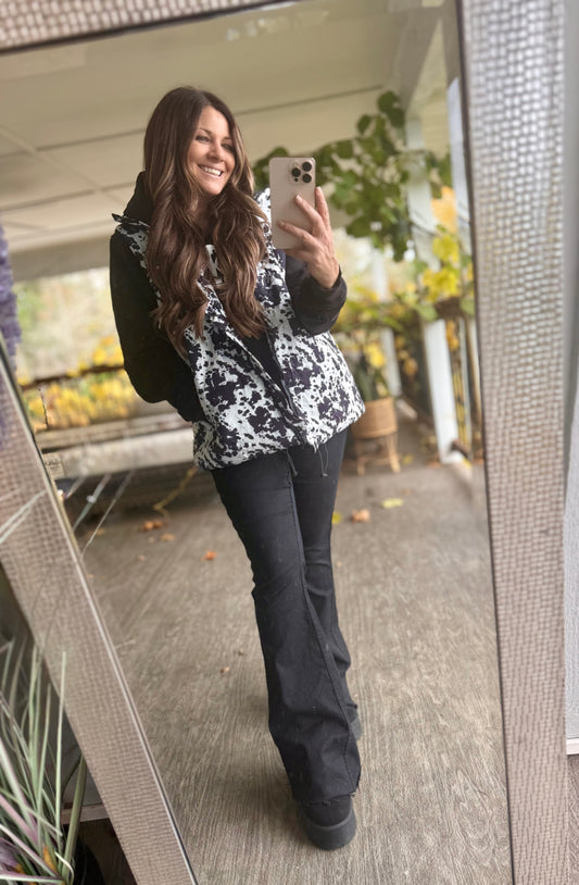 Black and White Cowhide Puffer Vest