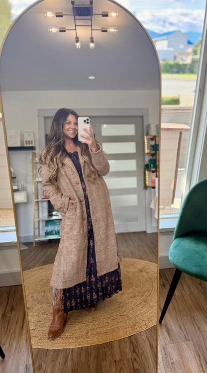 Mystree Houndstooth Plaid Long Coat