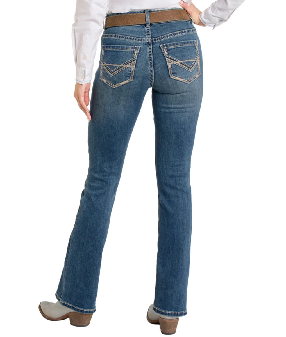 Mid Rise Petal Stitch Bootcut Riding Jeans by Rock and Roll Denim