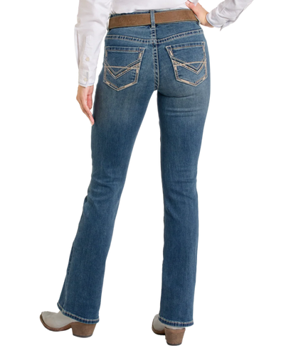 Mid Rise Petal Stitch Bootcut Riding Jeans by Rock and Roll Denim