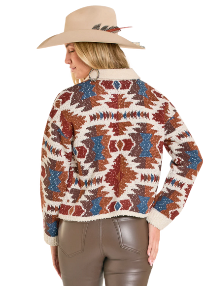Aztec Cardigan with Sherpa Trim by Rock & Roll Denim