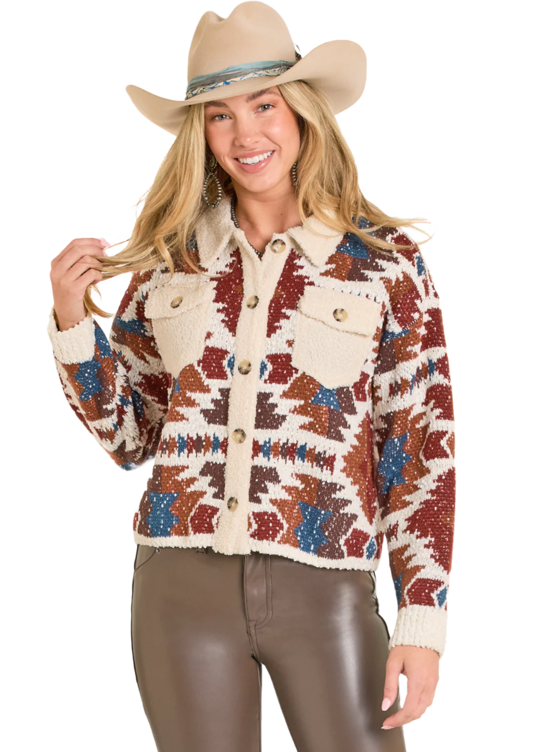 Aztec Cardigan with Sherpa Trim by Rock & Roll Denim