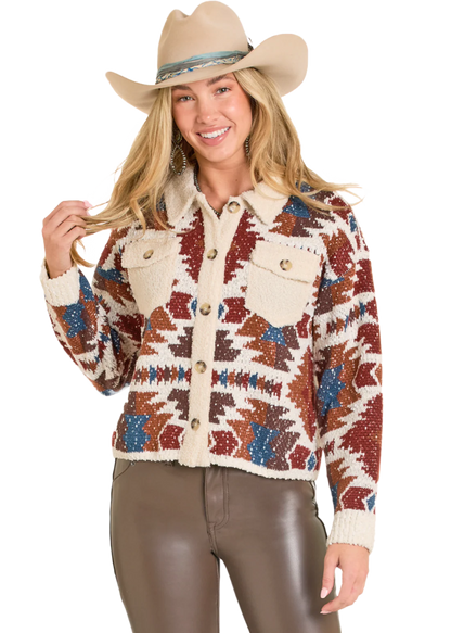 Aztec Cardigan with Sherpa Trim by Rock & Roll Denim
