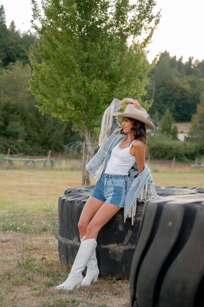 The Renegade Denim Fringe Oversized Jacket