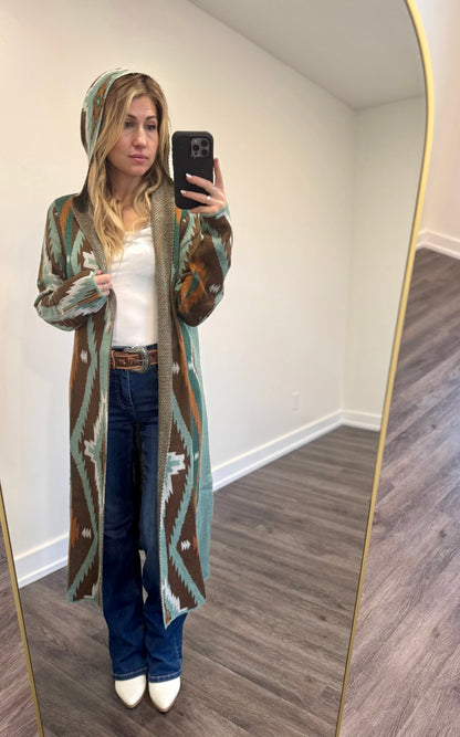 Rock & Roll Denim Brown Aztec Sweater Cardigan