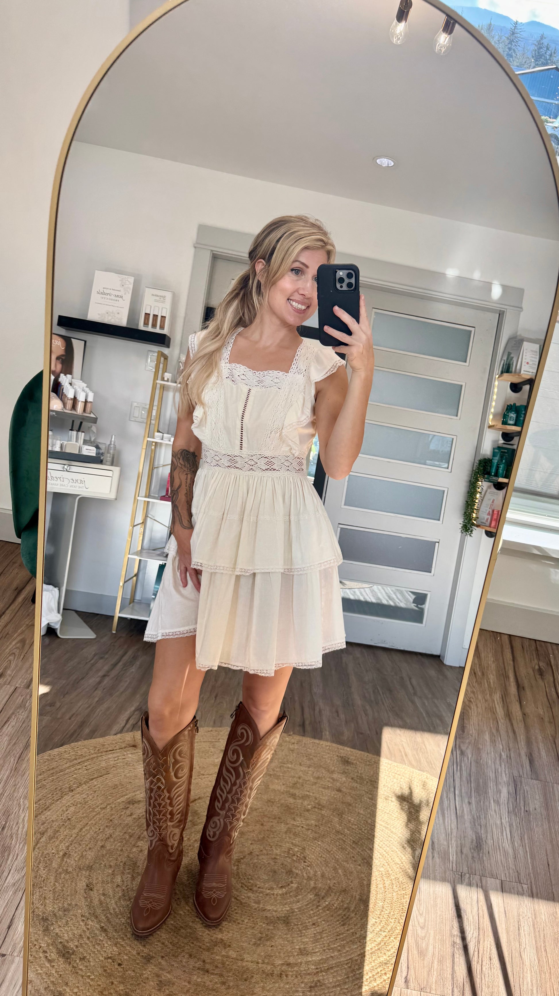 denim flutter sleeve mini dress Rock & Roll Denim Women's Solid Flutter Sleeve Mini Dress