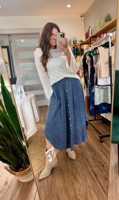 The Blue Sage Tencel Midi Skirt
