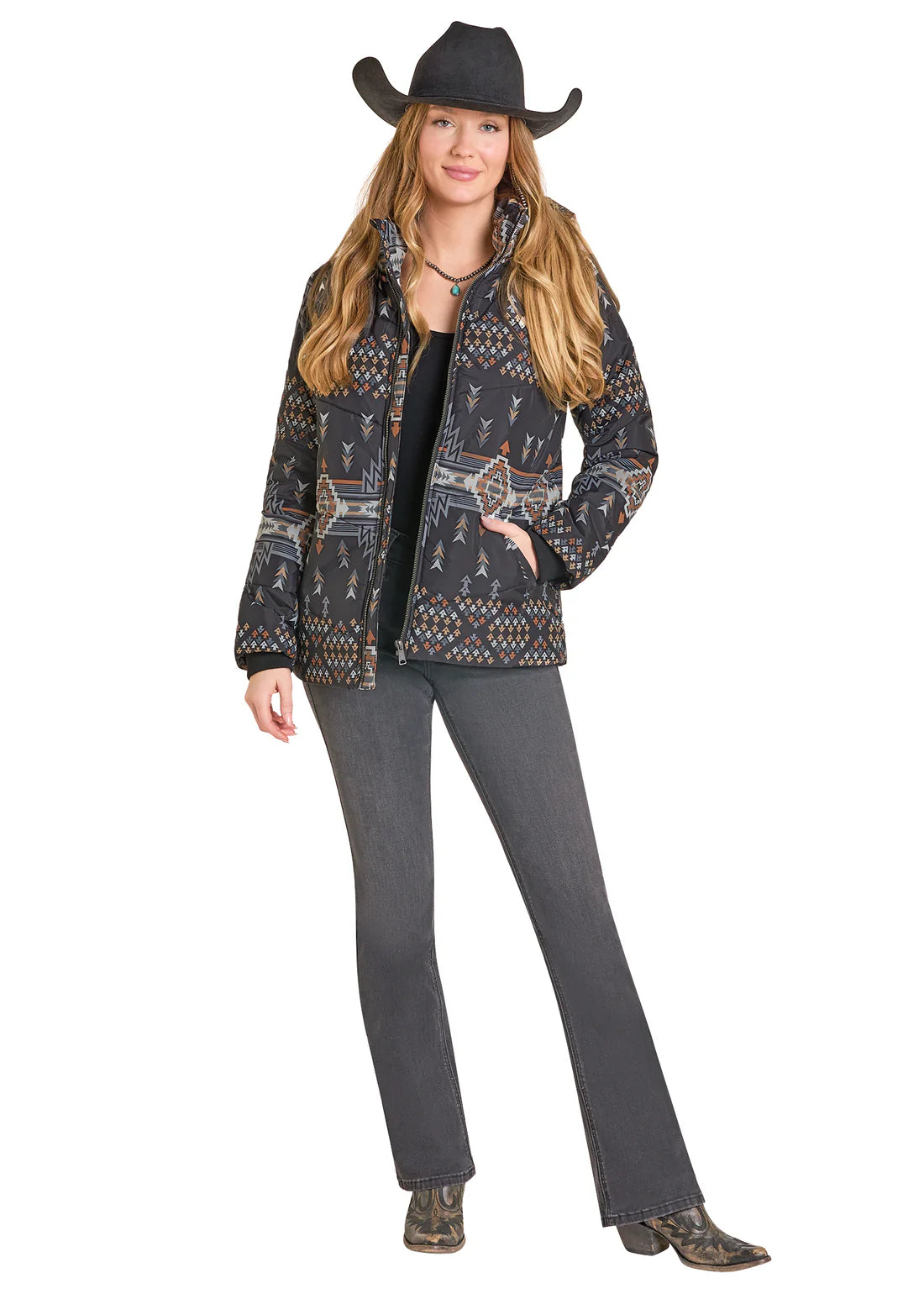 Aztec Hooded Puffer Jacket by Panhandle