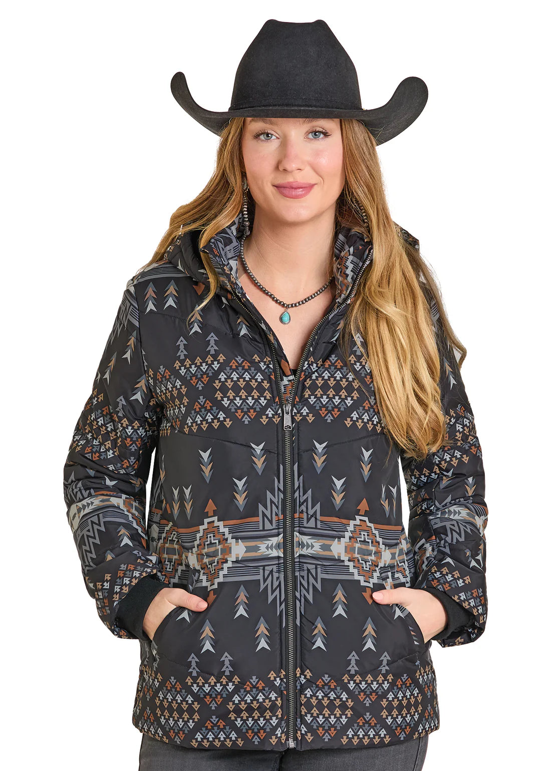 Aztec Hooded Puffer Jacket by Panhandle