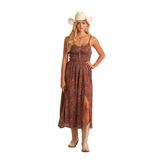 Rock & Roll Denim Horse Print Midi Dress