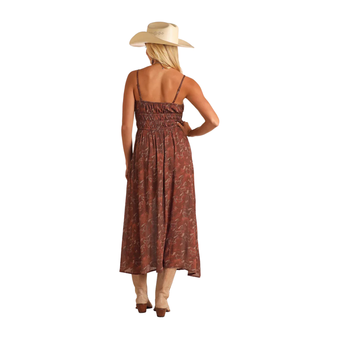 Rock & Roll Denim Horse Print Midi Dress