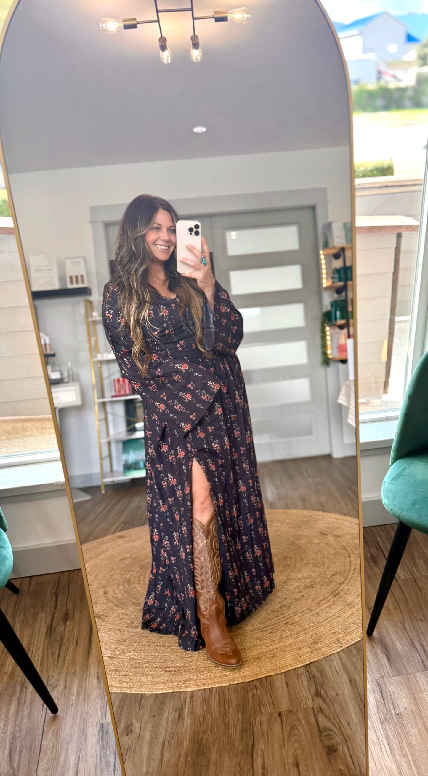 Floral Printed Dress with Bell Sleeves by Rock and Roll Denim