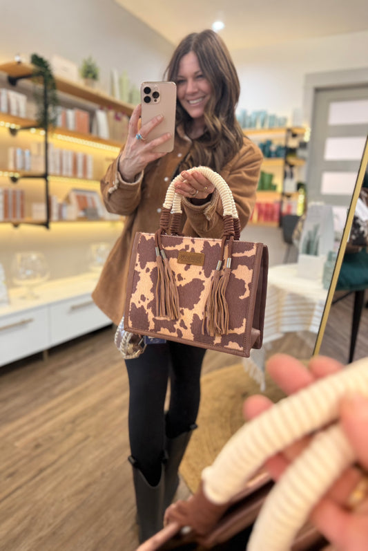 Wrangler Cow Pattern Tote - Light Coffee