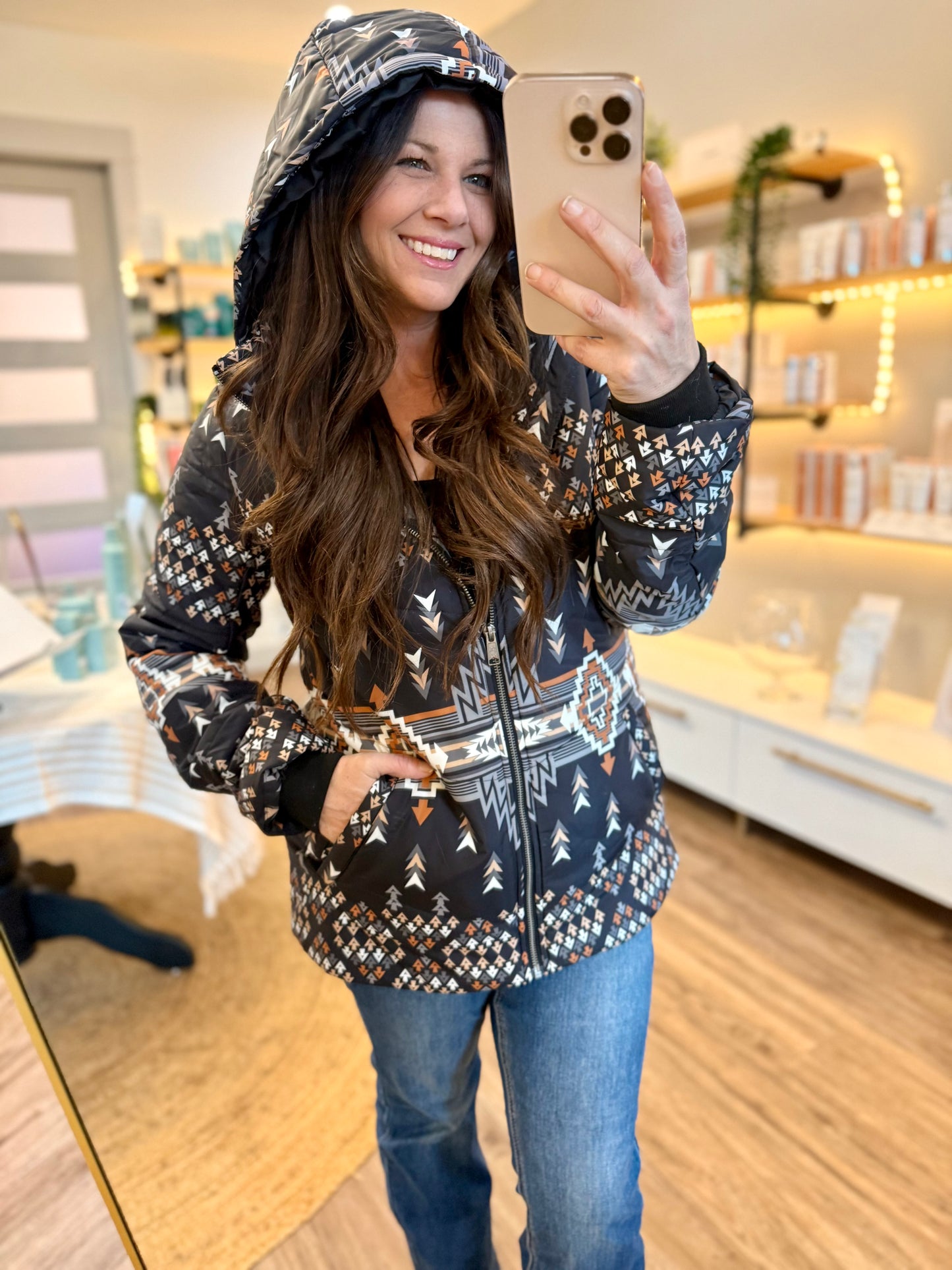 Aztec Hooded Puffer Jacket by Panhandle