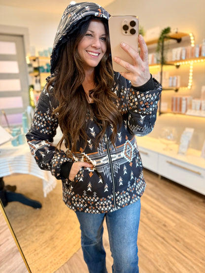 Aztec Hooded Puffer Jacket by Panhandle