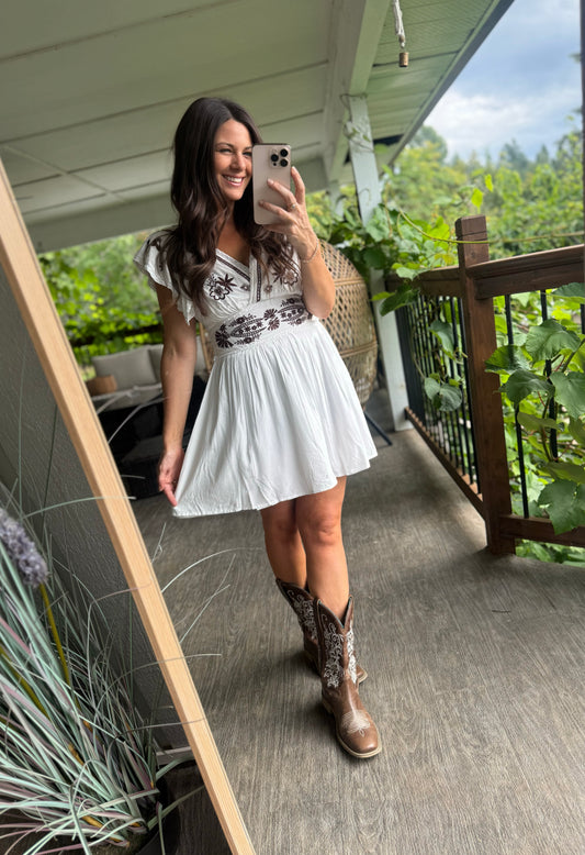 The Prairie Rose Embroidered Mini Dress — Rock & Roll Denim