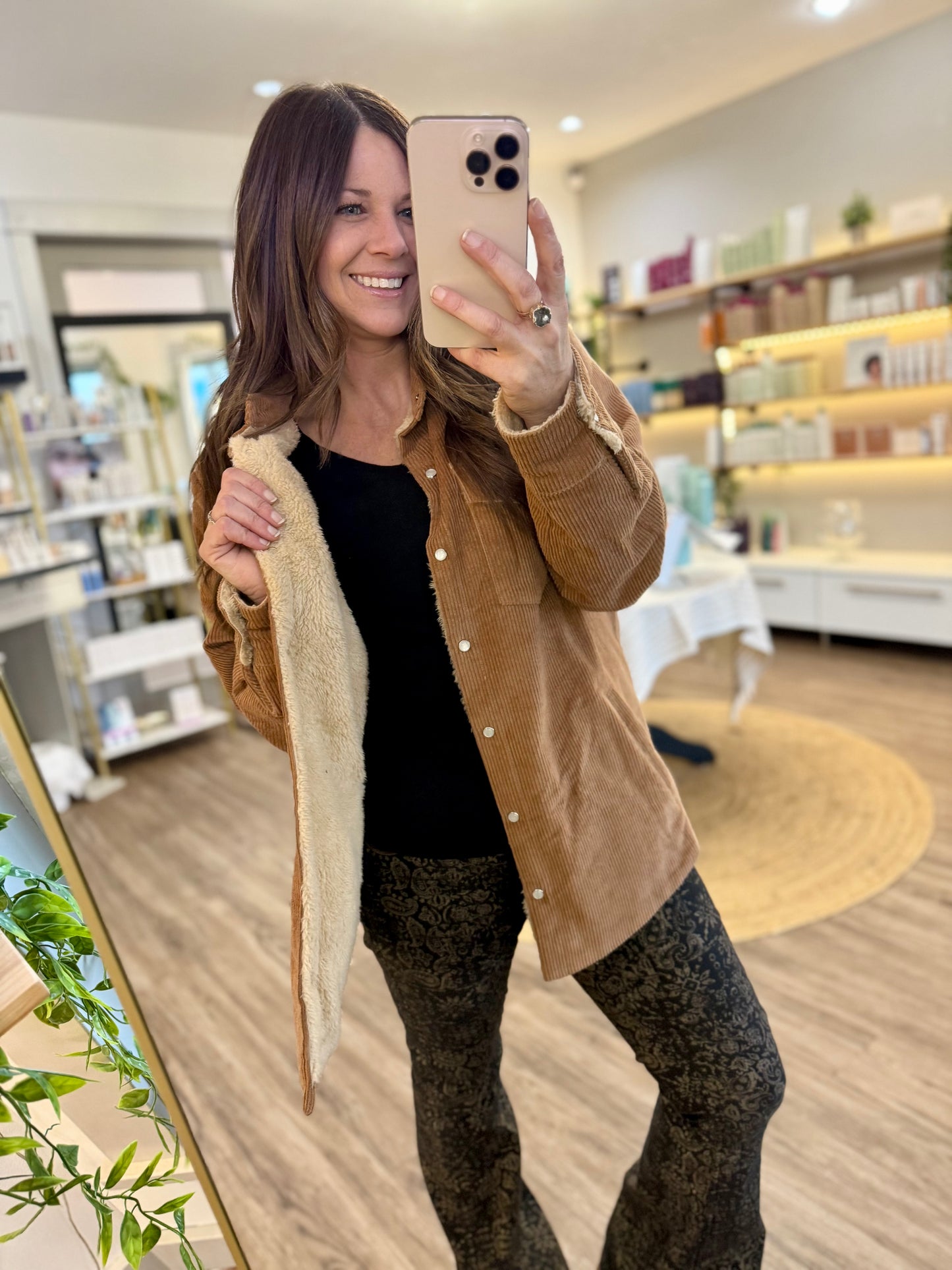 Fireside Corduroy Sherpa Lined Jacket in Camel