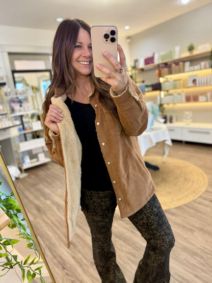 Fireside Corduroy Sherpa Lined Jacket in Camel