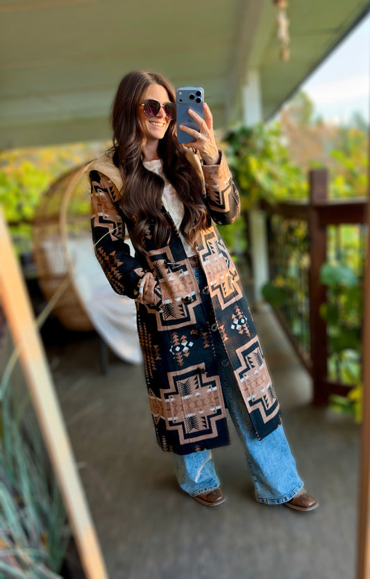 The Aztec Sherpa Hooded Coat | Panhandle