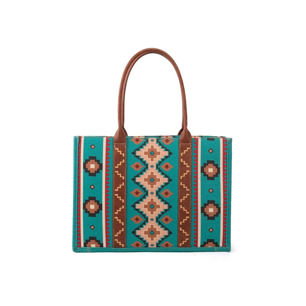 Montana West Large Aztec Print Tote Bag Teal Blue