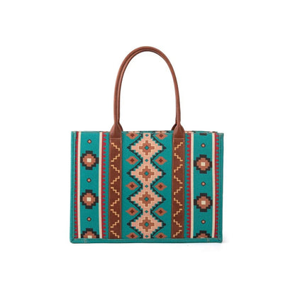 Montana West Large Aztec Print Tote Bag Teal Blue