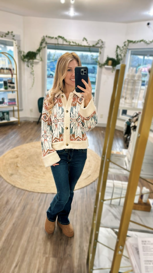 Aztec Knit Sherpa Jacket by Rock and Roll Denim