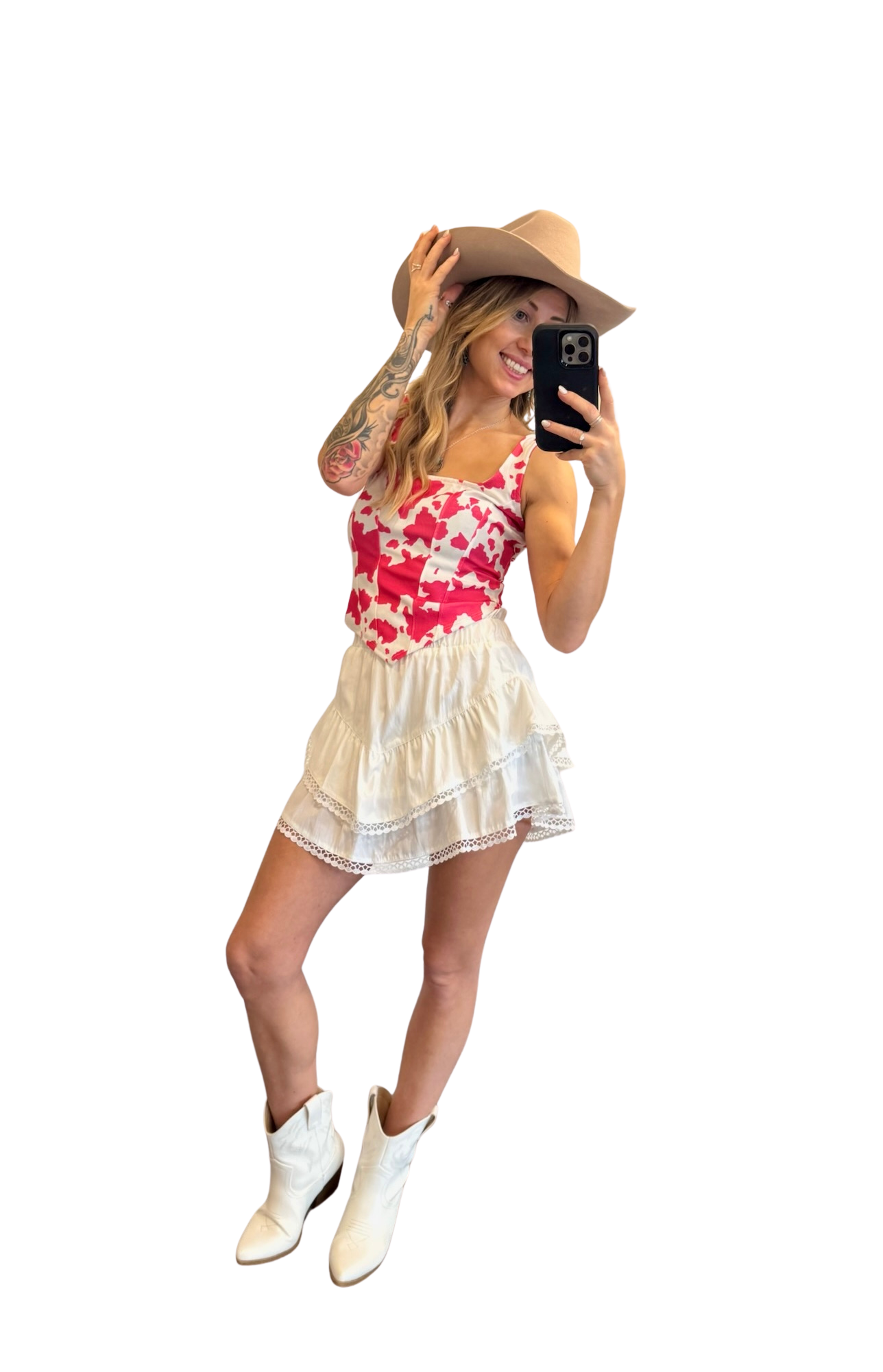 Pink Cow Print Corset Crop Top