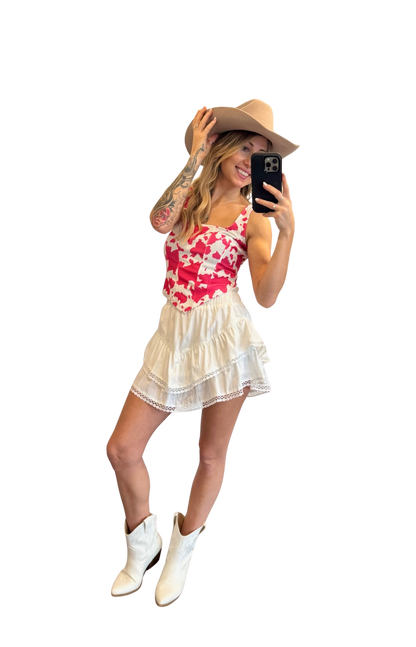 Pink Cow Print Corset Crop Top