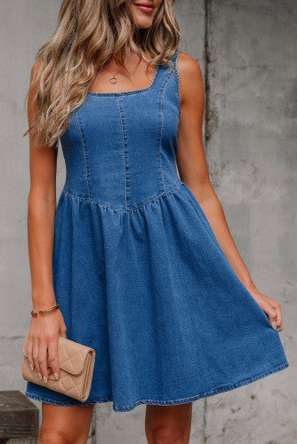 The Harleigh Denim Dress - Bow Tie Back