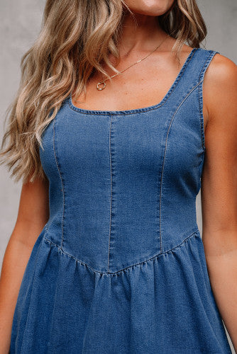 The Harleigh Denim Dress - Bow Tie Back
