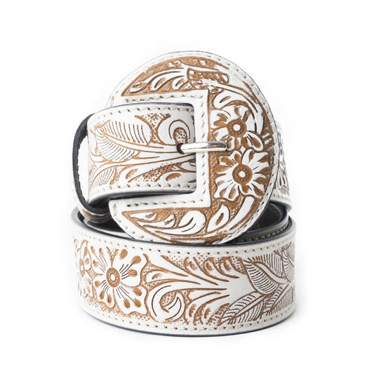 Talon High Desert Tooled Belt - White