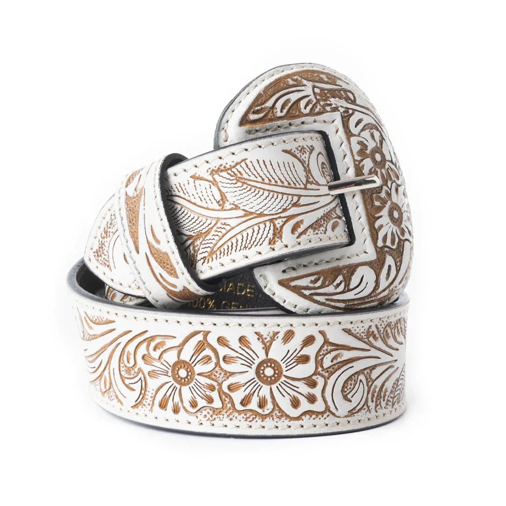 Talon High Desert Tooled Belt - White
