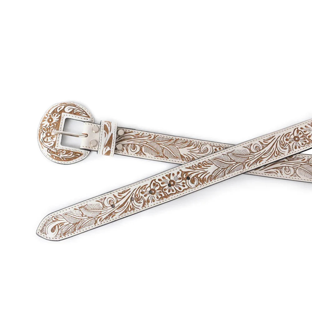 Talon High Desert Tooled Belt - White