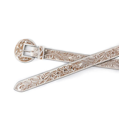 Talon High Desert Tooled Belt - White