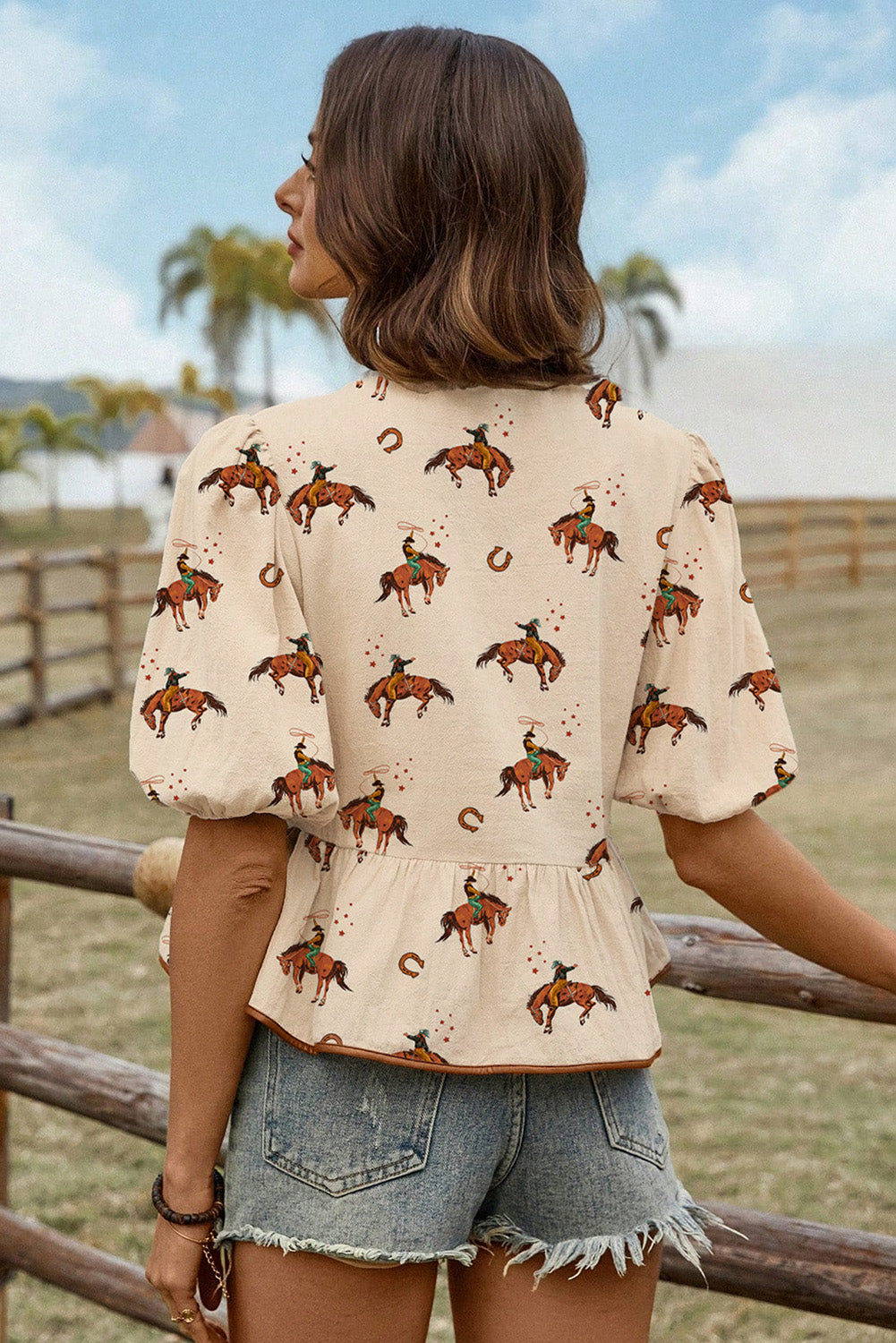 Rodeo Rider Puff Sleeve Peplum Blouse