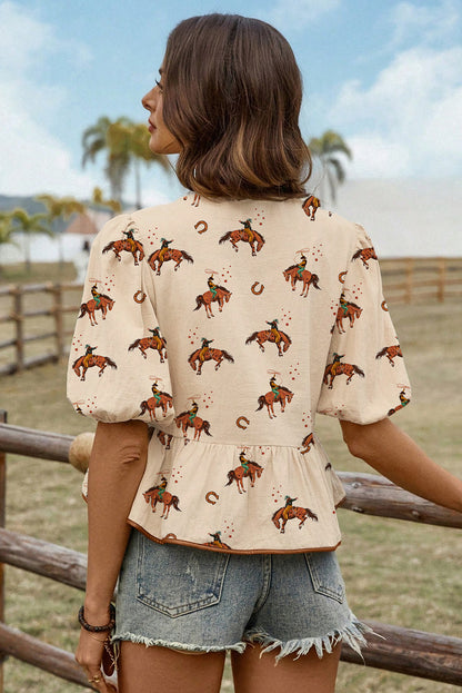 Rodeo Rider Puff Sleeve Peplum Blouse