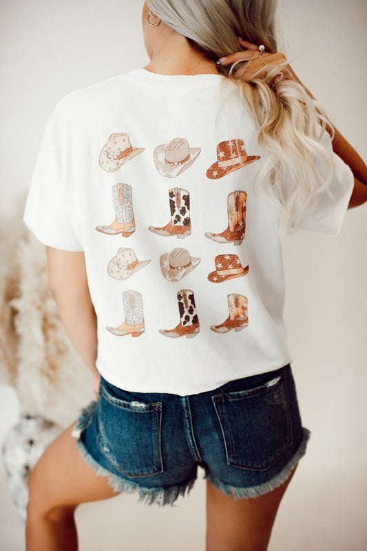 Let's Go Girls - White Double Sided Hat and Boots Tee