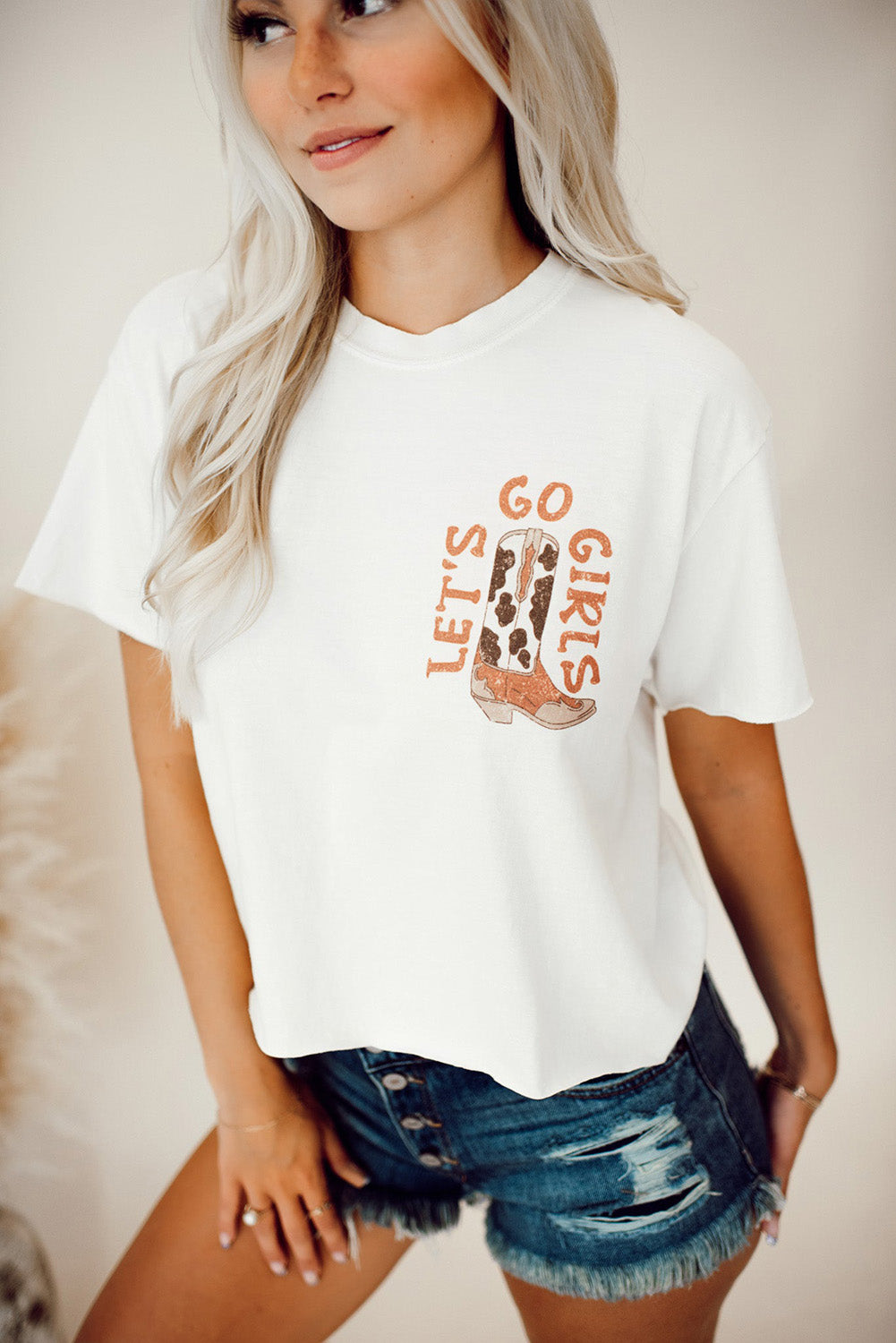 Let's Go Girls - White Double Sided Hat and Boots Tee