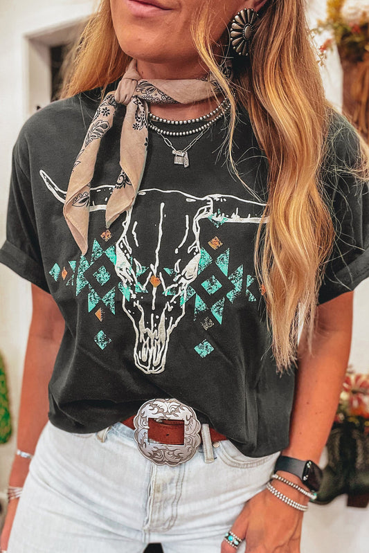 The Dakota Carbon Grey Bull Head Cropped Tee