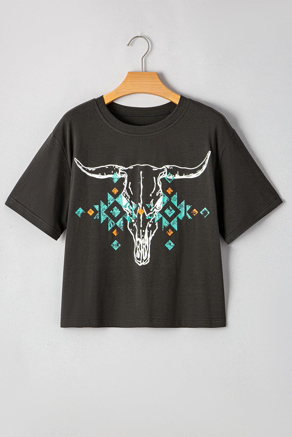 The Dakota Carbon Grey Bull Head Cropped Tee