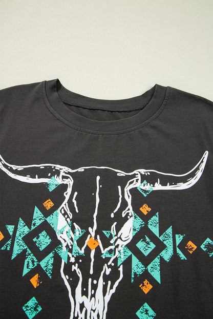 The Dakota Carbon Grey Bull Head Cropped Tee