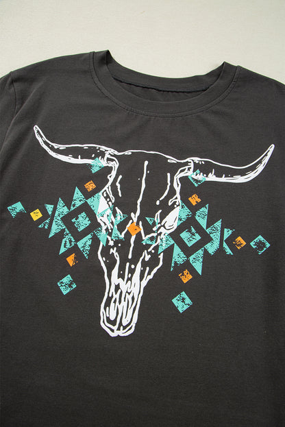 The Dakota Carbon Grey Bull Head Cropped Tee